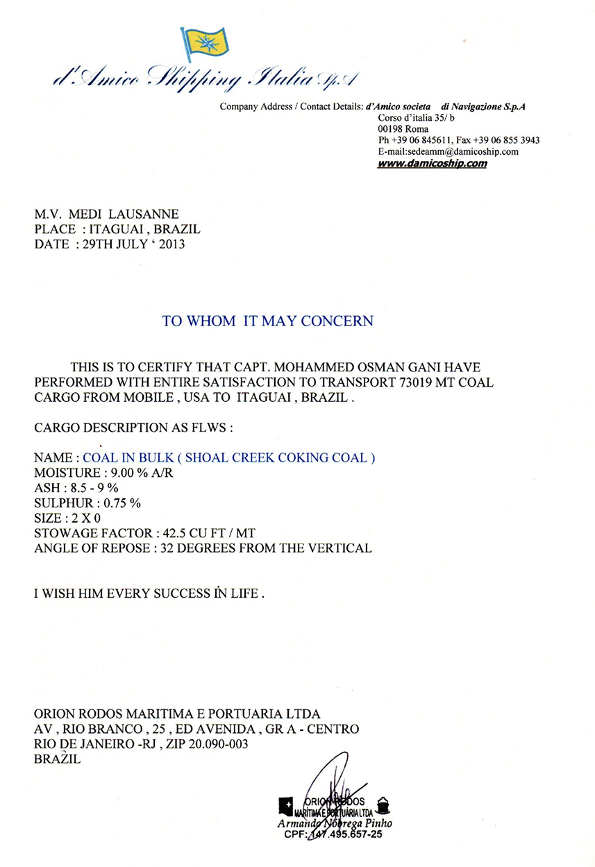 Letter of Commendation Brazil